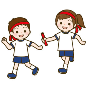 リレーする小学生